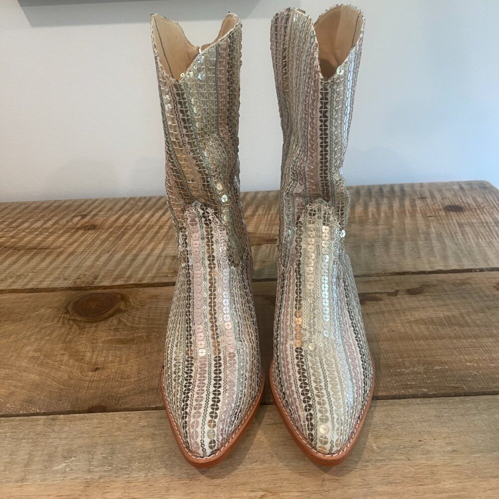 Momo New York Sequin Embroidered Western Boots Luna X Free People NWOB Size 39 - Picture 8 of 10